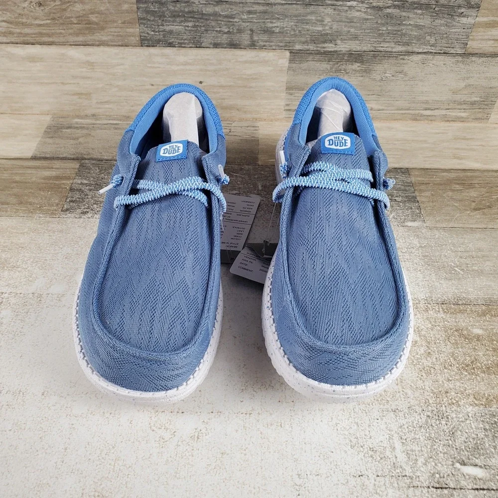 Hey Dude Wally Funk Zig Zag Mesh Mens Shoes Sz 9 Faded Denim Marina Blue Slip On